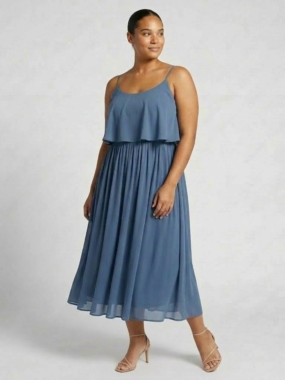 Revelry Layla Chiffon Dress Romantic Blue Midi Bridesmaid Boho Formal 20